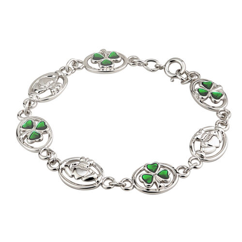 Irish Memories IRM Bracelet Rhodium Oval Claddagh & Enamel