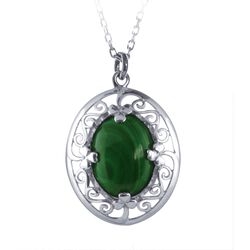 JMH Sterling Silver Shamrock & Malachite Necklace 18 Inch Chain