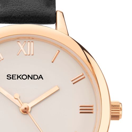 Sekonda Watches Classic Easy Reader Ladies Watch 40050 Rose Gold / Black strap