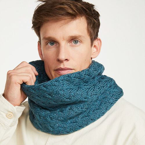 Aran Woollen Mills Infinity Cabled Scarf Blue