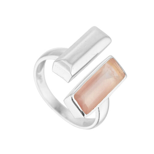 Juvi Designs Manhattan Bar Ring Silver Rose Quartz Size 6