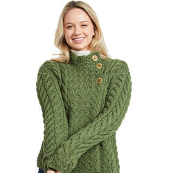 Aran Woollen Mills Asymmetrical Multi Cable Cardigan with 3 Buttons XXS