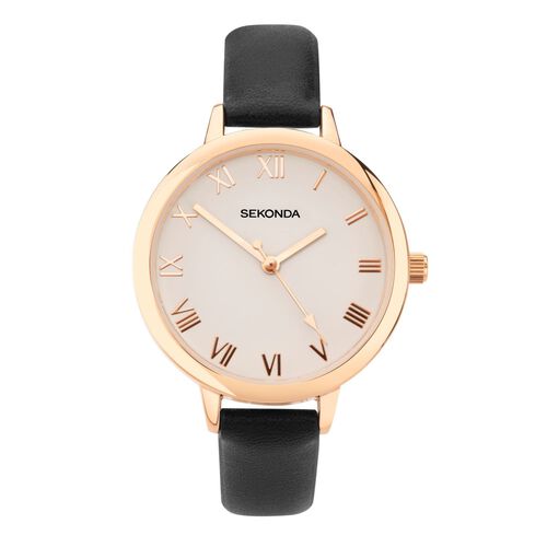 Sekonda Watches Classic Easy Reader Ladies Watch 40050 Rose Gold / Black strap