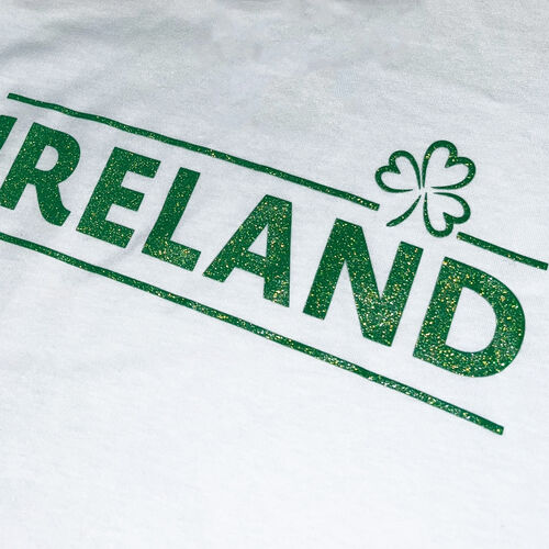 Irish Memories Ireland Shamrock Ladies V-Neck T-Shirt White XL