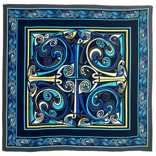 Book of Kells Large Blue & Lemon Celtic Square Scarf