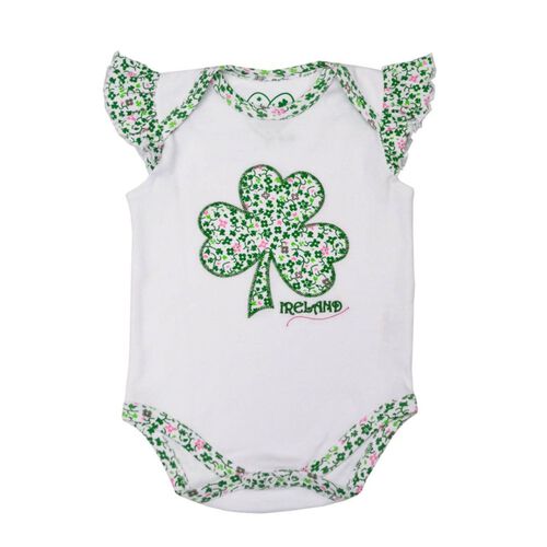 Traditional Craft Kids White/Overall Print Shamrock Kids Frill Sleeve Vest 6-12 Months