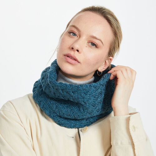 Aran Woollen Mills Infinity Cabled Scarf Blue