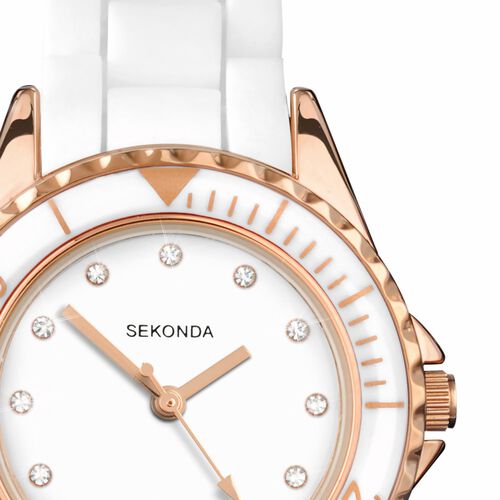 Sekonda Watches Classic Ladies Dress Watch 4742 White / Rose Gold