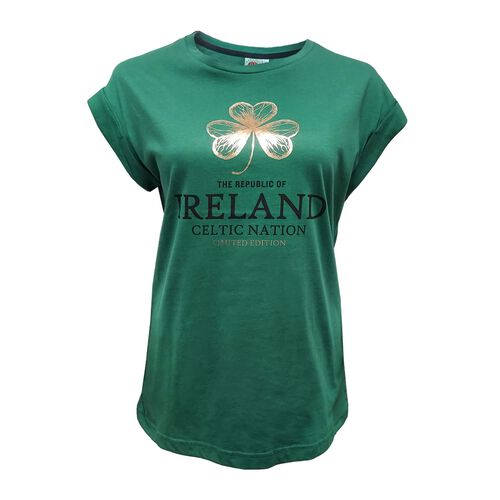 Traditional Craft Adults Green Foil Shamrock Ladies T-shirt XL