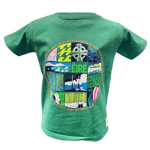 Green Island Kids Yellow T-Shirt with Multi colour EIRE Design 5-6 Years