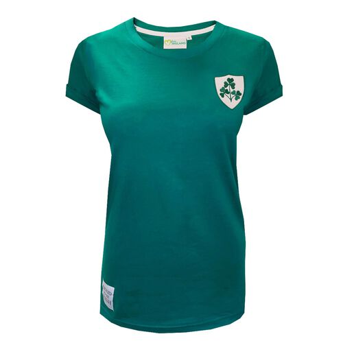 Irish Memories Green Shamrock Crest Ladies T-Shirt S