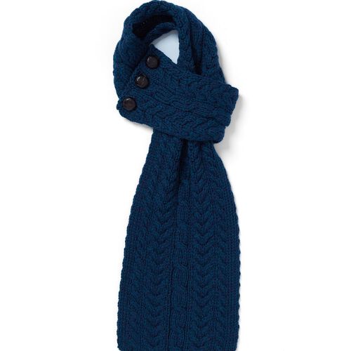 Aran Woollen Mills Buttoned Loop Scarf Blue