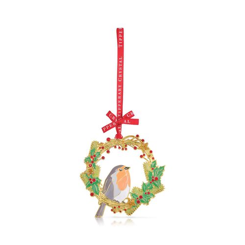 Tipperary Crystal Robin & Wreath Christmas Ornament