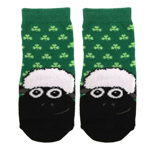 Traditional Craft Kids Green/White Shamrock Sheep Kids Socks UK 4-6.5