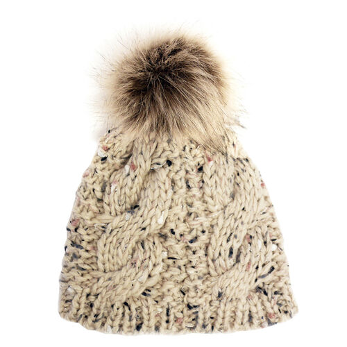 Patrick Francis Kids Oatmeal Speckled Wool Faux Bobble Hat 1/2