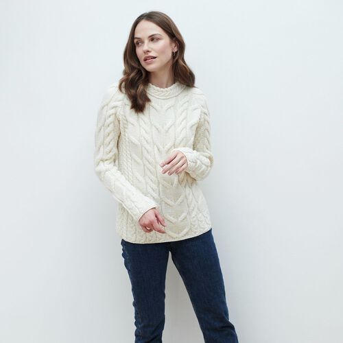 Aran Woollen Mills Multi Cabled Raglan Sweater White XL