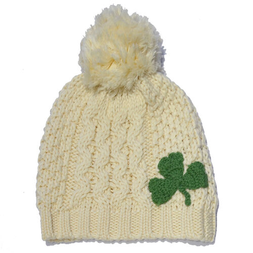 Patrick Francis Cream Shamrock Kids Knit Hat 1/2