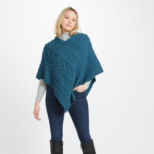 Aran Woollen Mills Triangular Poncho Blue